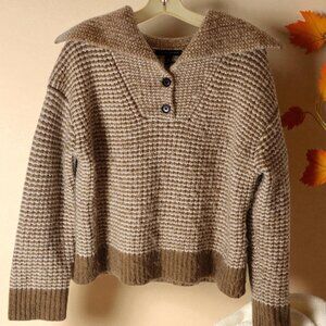 Banana Republic Soft Fuzzy Collared Knit Pullover Sweater Cozy Neutral- Medium
